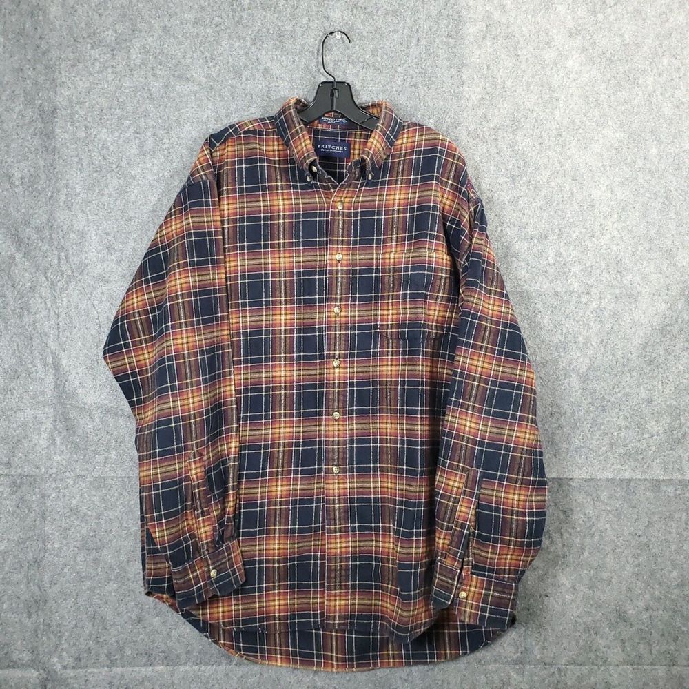 Britches Great Outdoors Flannel Shirt Mens Extra Large XL Red Plaid Button Down
